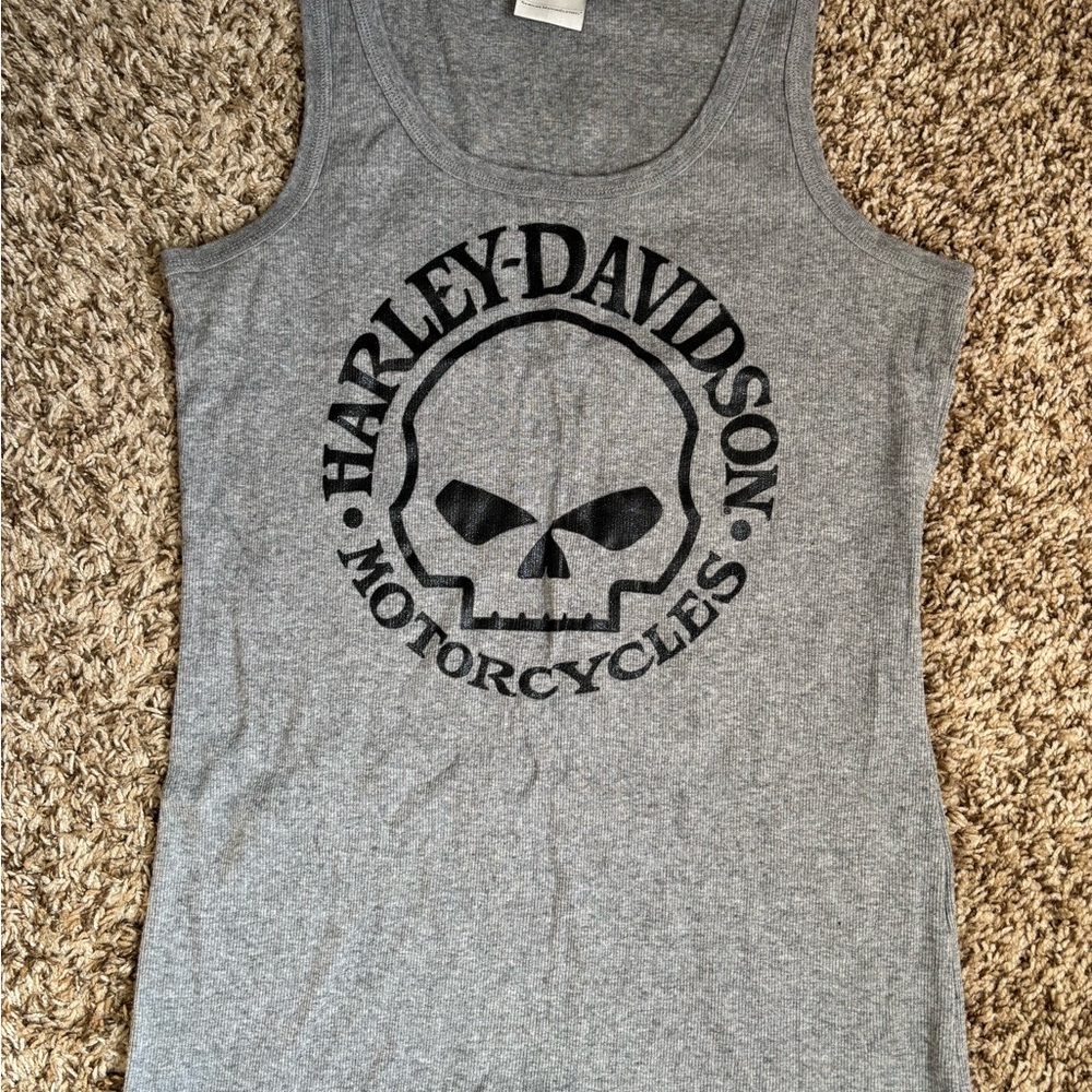 Harley-Davidson Gray and Black Skull Tank